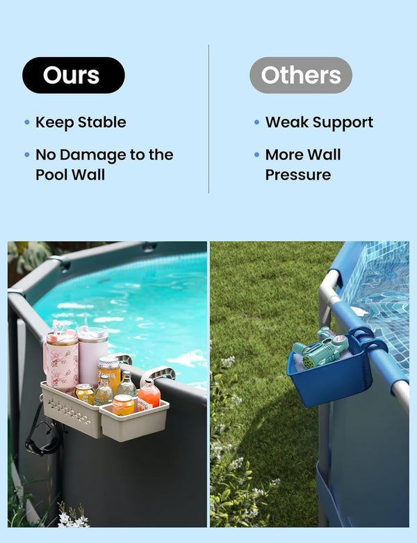 SUMMERBUDDY 2 Sets Upgrade Poolside Storage Basket, Above Ground Pool Storage Basket with Pool Cup Holder, For Steel Round or Oval Frame Above