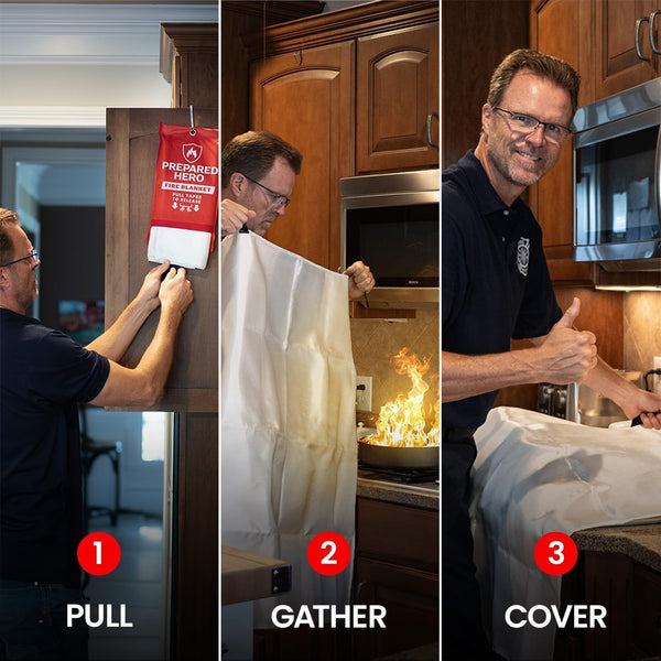 Prepared Hero Emergency Fire Blanket - 4 Pack - Fire Suppression for Kitchen, 39” x 39” Fiberglass Fire Blanket for Home 4-pack Red