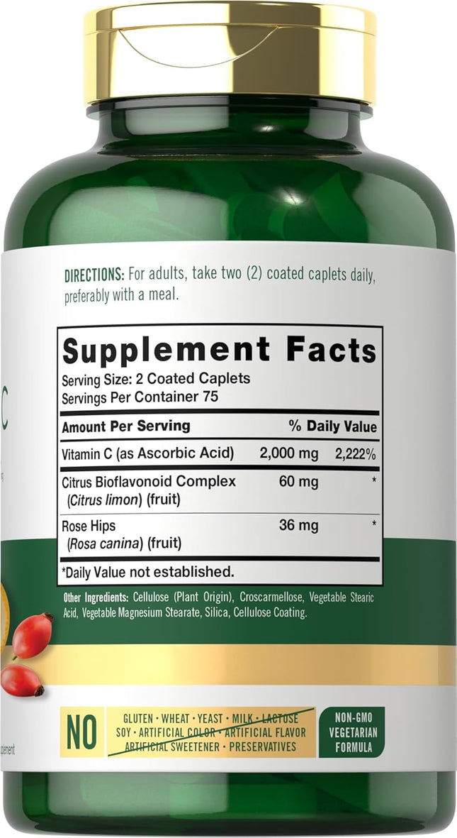 Carlyle Vitamin C 2000Mg | with Rose HIPS | 150 Caplets | Vegetarian, Non-Gmo, G