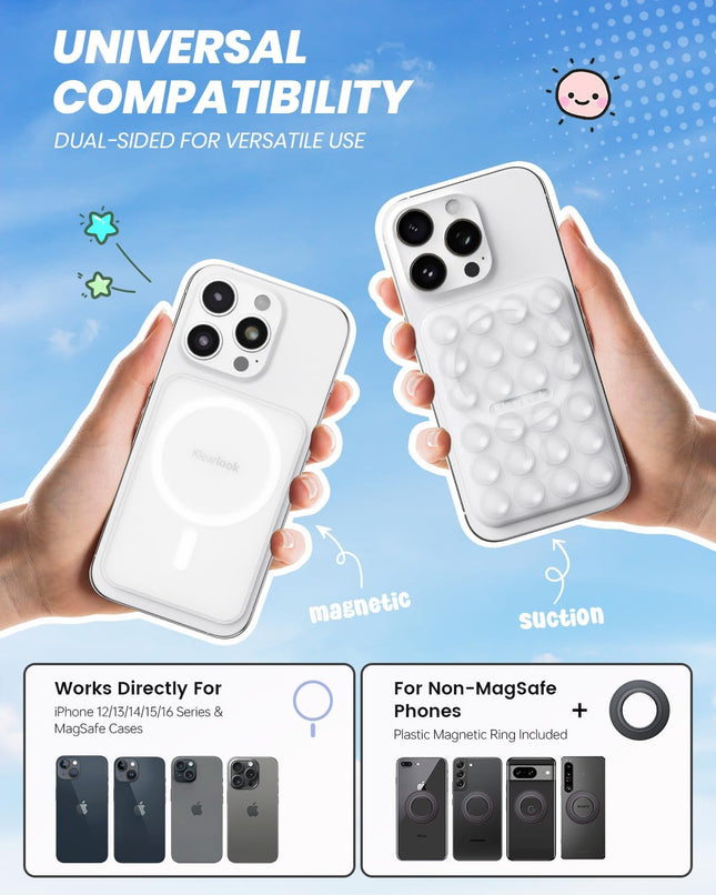 Klearlook 2PCS Magnetic Suction Phone Mount for MagSafe Case, Sticky Phone Grip Holder for iPhone, Removable Hands-Free 