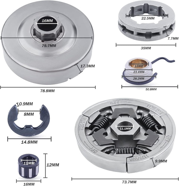 Adefol 3/8"-7T Clutch Drum Sprocket Rim Kit for Stihl MS361 MS440 MS461 MS460 044 046 Chainsaw, MS 440 Clutch Drum Kit with Worm Gear Needle