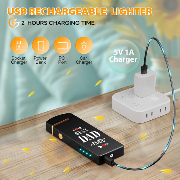 Coquimbo Fathers Day Dad Gifts from Daughter for Men: Electric Lighter Mens Birthday Gifts, Rechargeable Windproof Flameless Dual Arc Plasma