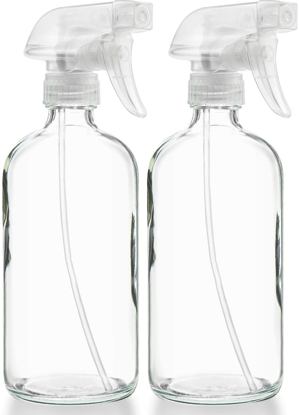 Large Clear Glass Spray Bottles, Empty, Refillable, Water, Fine Mist 16 oz