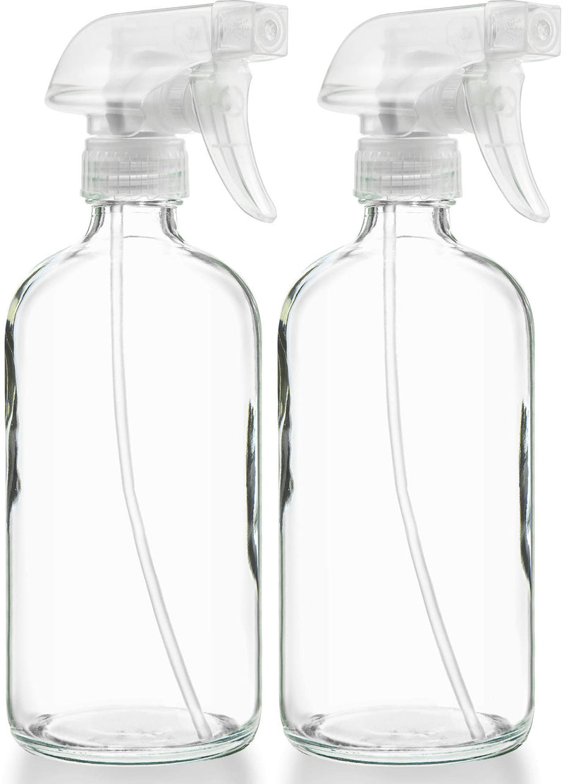 Large Clear Glass Spray Bottles, Empty, Refillable, Water, Fine Mist 16 oz