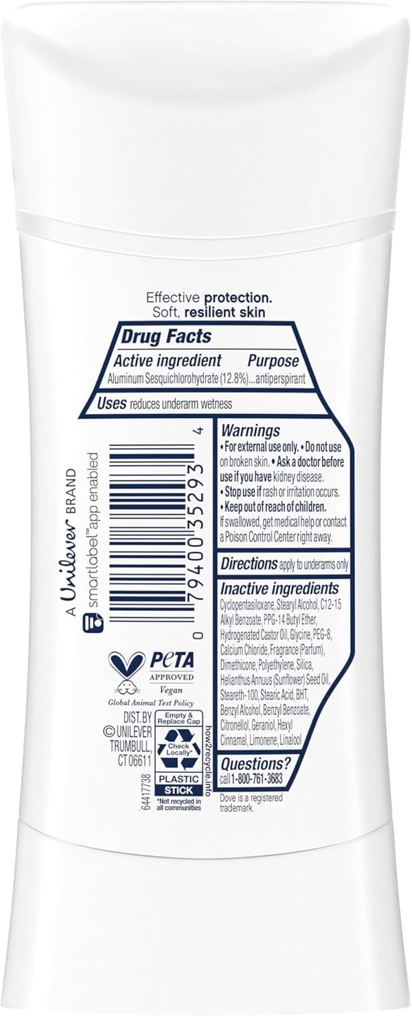Dove Advanced Care Antiperspirant Deodorant Stick Beauty Finish for Helping Repair Skin Barrier after Shaving, with 72-Hour Sweat & Odor