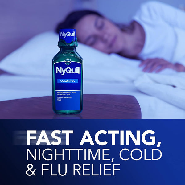 Vick NyQuil Cough Cold and Flu Nighttime Relief, Original Liquid, 2x12 Fl Oz 12 Fl Oz (Pack of 2)