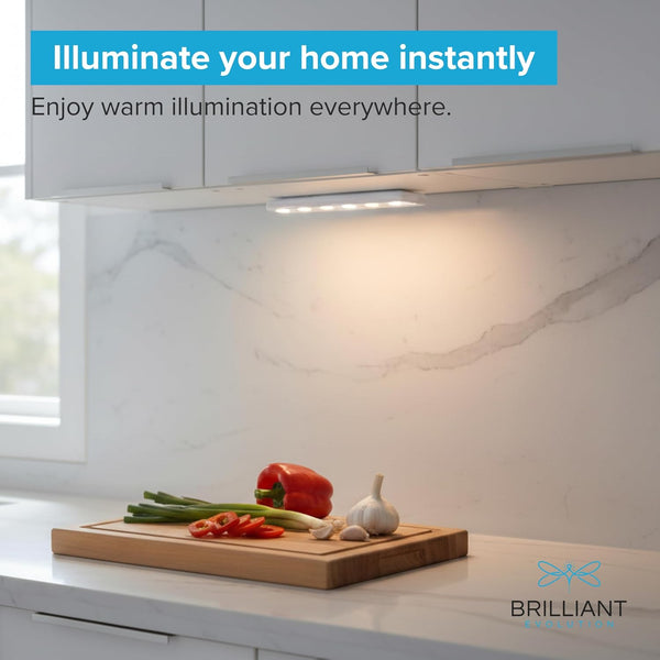 Brilliant Evolution 0.9" Ultra-Thin Wireless Under Cabinet Lights Battery-Operated LED Fixtures - 8.5" L Stick-On Push Lighting - 65 Lumens Warm