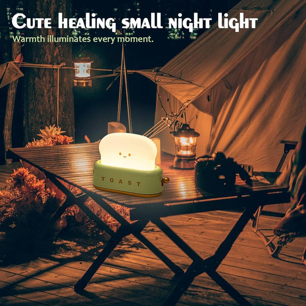 QANYI Desk Decor Toaster Lamp, Rechargeable Small Lamp with Smile Face Toast Bread Cute Toaster Shape Room Decor Night Light for Bedroom, Bedside,