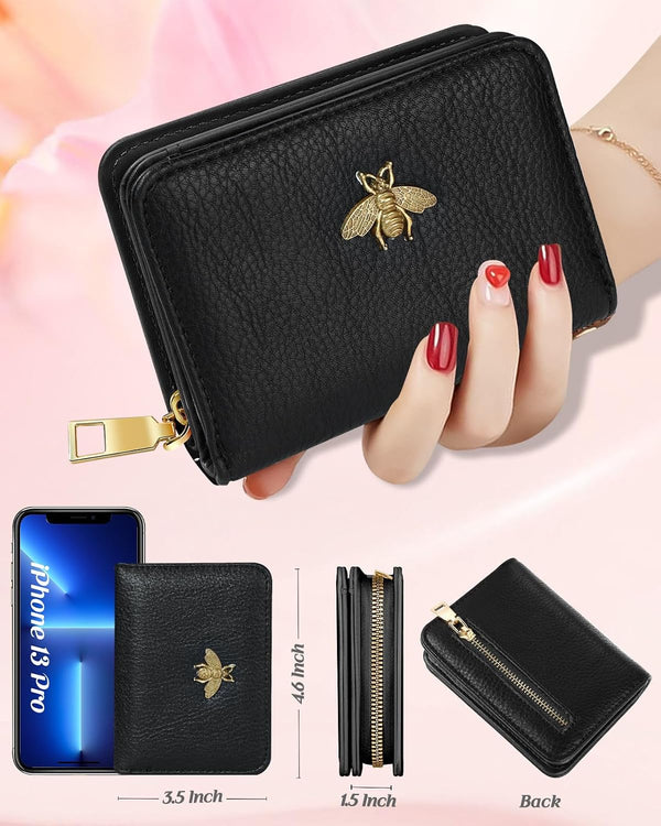 Bistup Credit Card Holder Wallet for Women Cute Leather Ladies Teen Girls Female Cardholder Wallets Accordion Purse Small Medium Aesthetic Print