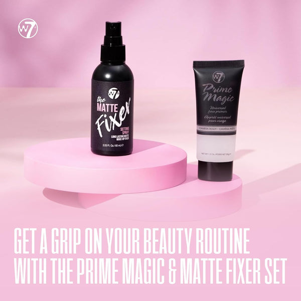 W7 Prime Magic & the Fixer Matte Set - Makeup Primer & Setting Spray Duo for a Smooth, Matte Finish - Pore Minimizer & Shine Control -