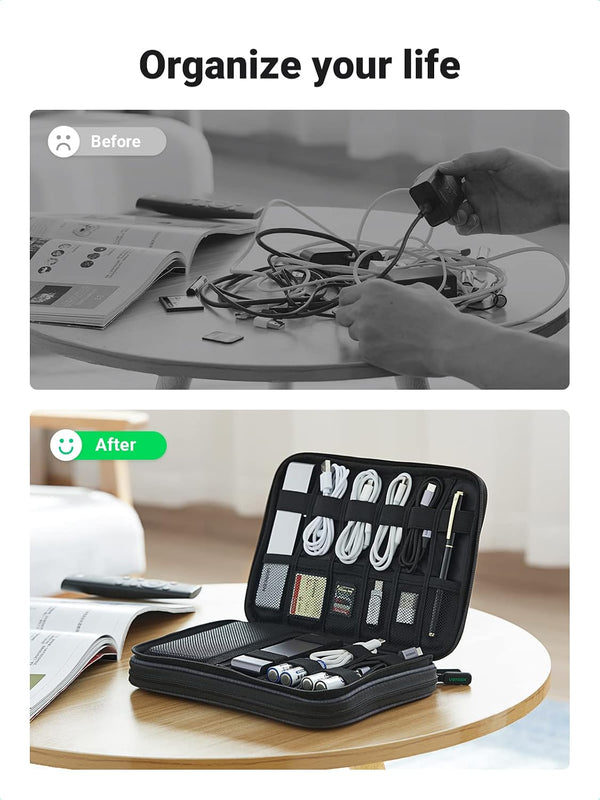 UGREEN Electronic Organizer Travel Cable Organizer Storage Bag for Data Cables, USB C Charger, SD Card, Hard Drive, Charging Cord, Mouse, Power