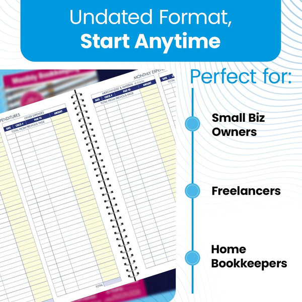 Adams Monthly Bookkeeping Record Book - 8.5" x 11" Spiral Bound 4 Column Ledger 128 Pages - Undated Accounting Ledger Book for Small Business,