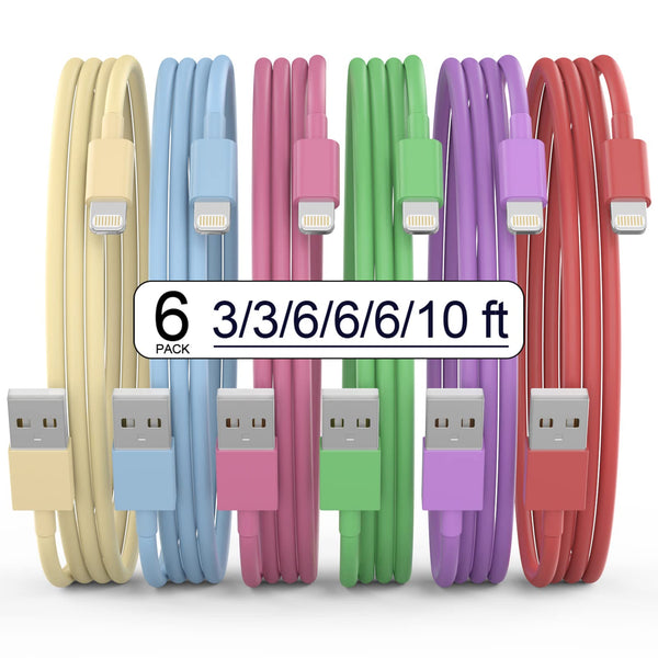 [Apple Mfi Certified] Iphone Charger, 6Pack(3/3/6/6/6/10 FT) Lightning Cable Apple Charging Fast High Speed USB Compatible 14/13/12/11 Pro Max/Xs