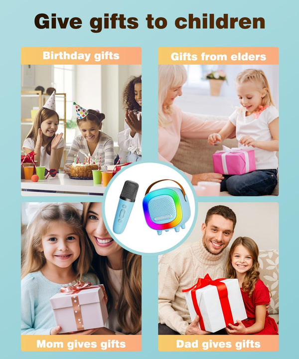 Mini Karaoke Machine Speaker for Kids Adults, Portable Bluetooth with 2 Wireless Microphones, Children'S Day Birthday Gift Ideas for Toys for