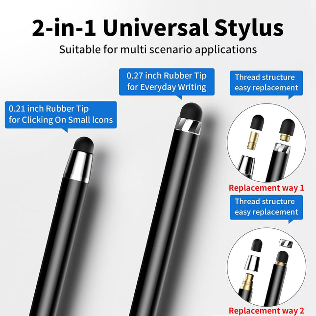 DAXINGXING Stylus, 2-in-1 Stylus Pens for Touch Screens, 5 Black 5 PCS (Black)