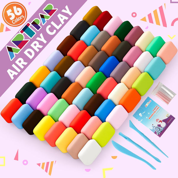 Air Dry Clay Kit,56 Colors Modeling Magic Clay for Kids,DIY Classroom Bulk Starter Sculpting Kit, Soft & Ultra Light, Art and Crafts Party Favors