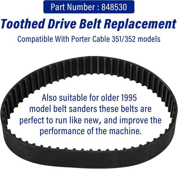 Sander Toothed Drive Belt Compatible With 848530 Porter Cable Fits 351/352 336/337 Variable speed Belt Sanders - 2Pack