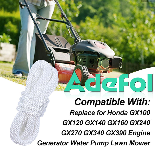 Adefol Recoil Starter Rope 4.8-Meter Pull Cord for Honda GX100 GX120 GX160 GX200 5.5HP 6.5HP Lawn Mower Chainsaw Trimmer