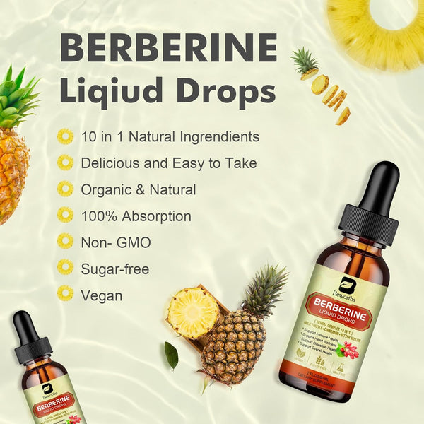 Berberine Supplement with Ceylon Cinnamon - Berberine Liquid Drops with Turmeric Curcumin, Ceylon Cinnamon, Bitter Melon, Berberine Phytosome for