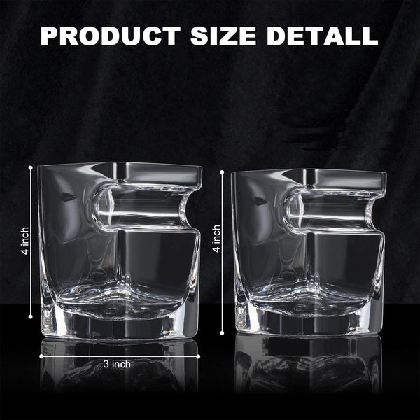 Cigar Whiskey Glasses Set of 2-12oz Old Fashioned Glass With Side Mounted Holder Rest - Crystal Wine Cup for Cocktails, Scotch, Bourbon, Gifts for Men
