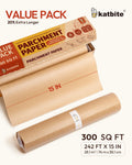 Katbite Unbleached Parchment Paper Roll, 15in x 242ft, 300 Sq.Ft, Non-Stick with Serrated Cutter for Baking, Cooking, Air Fryer 15 in x 242 ft