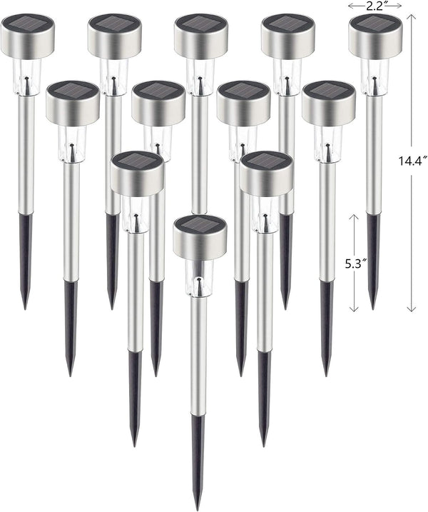 GIGALUMI Solar Pathway Lights, Stainless Steel IP44 Waterproof Auto On/Off Outdoor LED Solar Landscape Lights for Garden, Yard, Patio, Path and