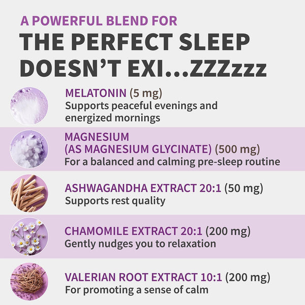12-in-1 Melatonin Sleep Capsules - Natural Sleep Aids for Adults with Melatonin 5mg and Magnesium Glycinate 500mg, Sleep Aid with Ashwagandha, L