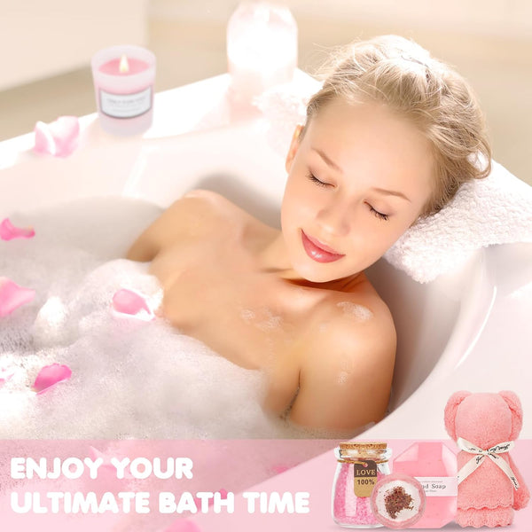 Birthday and Get Well Gifts for Women - Relaxing Spa Care Package | with Luxury Flannel Blanket, Light-up Rose Flower - Unique Self Care Gift