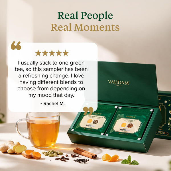 VAHDAM Green Tea Loose Leaf Sampler|10 Premium Teas in a Gift Box(50+ Cups) Green Tea Sampler - 10 Teas 10 Count (Pack of 1)