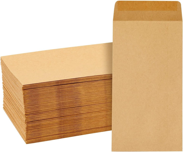 Juvale Money Envelopes for Cash - 100 Pack #7 Small Brown 3.5 x 6.5 in - Sturdy 130 GSM Paper & Secure Gum Adhesive Closure - For Cash Envelopes