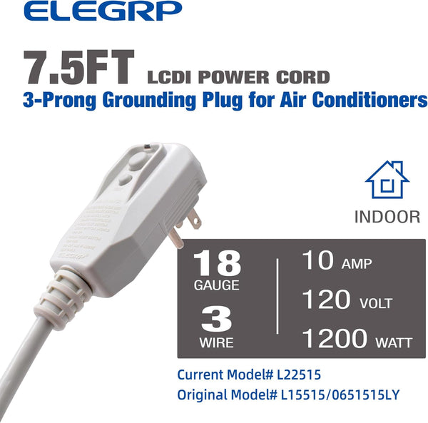 ELEGRP 0651510LY L15515 L22515 18AWG LCDI Power Cord Plug for A/C Air Conditioner, E250451 UL Certified, 7.5FT Leakage Current Detection