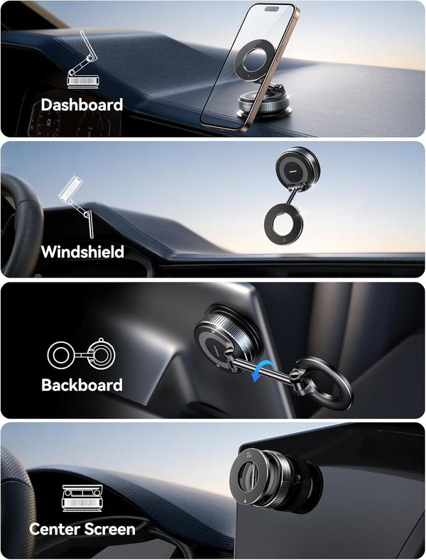 JOYROOM Magsafe Car Mount, Car Mount for iPhone with Strong Magnet, 360° Metal Strut Vacuum Suction Cup Phone Mount for iPhone 17 Air Pro Max/16