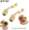 R410A Adapter 5/16" SAE Female Quick Couplers to 1/4" SAE Male Flare, 2 PC 45 Degree Angled Charging Vacuum Adapter, Used for R410a with Thimble
