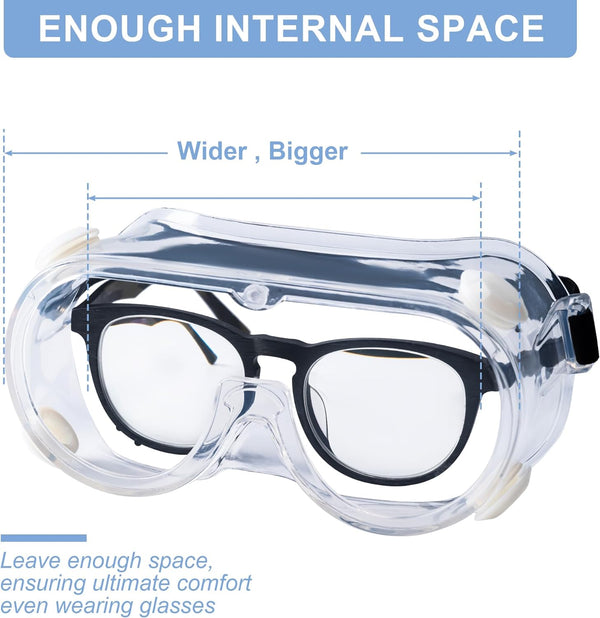 Honmein 2-Pack Safety Goggles, Anti-Fog Lab Goggles | Over Glasses Safety Glasses for Chemistry Lab, Mowing, Woodworking, Painting, Construction,