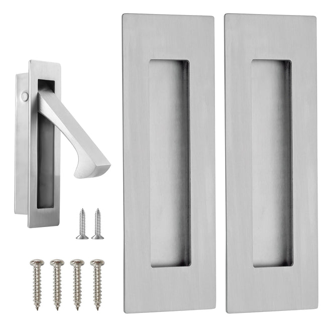 Pocket Door Pull and Edge Set, Stainless Steel Hardware Recessed Handle, Sliding Door Finger Flush Pull (Brushed Steel, 