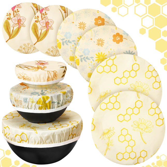 6 Pcs Beeswax Bowl Covers Reusable Cloth Bowl Covers Elastic Fabric Dish Cover Beeswax Food Wraps Cotton Kitchen Storage