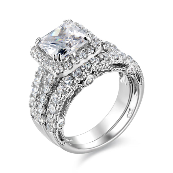Wuziwen Wedding Ring Sets Princess Cut Engagement Rings for Women Sterling Silver Cubic Zirconia Moissanite Women's Bridal Ring Band Set