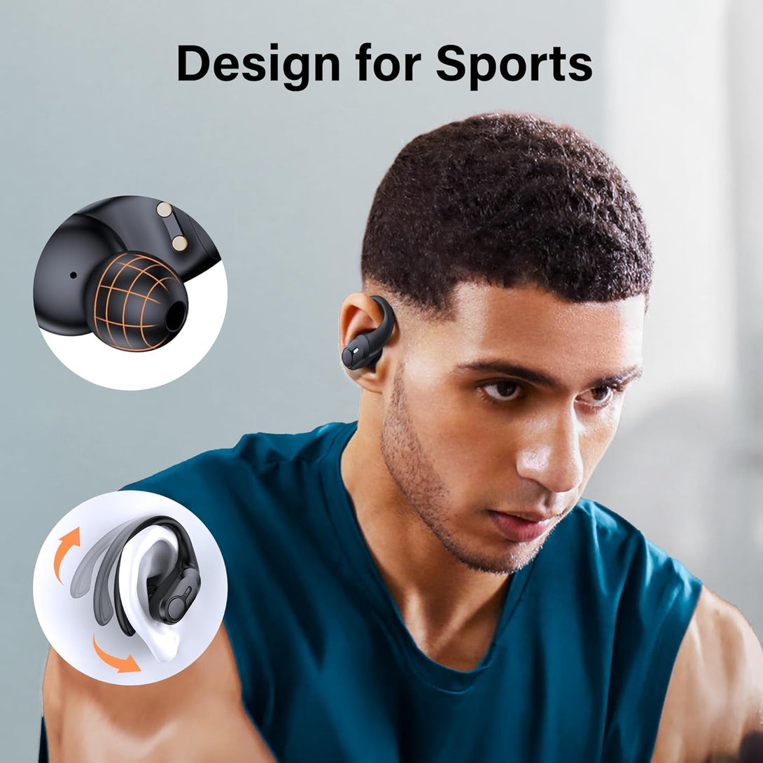 Wireless Earbuds Bluetooth Headphones 70Hrs Playback Ear Buds IPX7 Waterproof Wireless Charging Case & Dual Power Display Over-Ear Stereo Bass Earphones Earhooks for Sports/Workout/Running Black