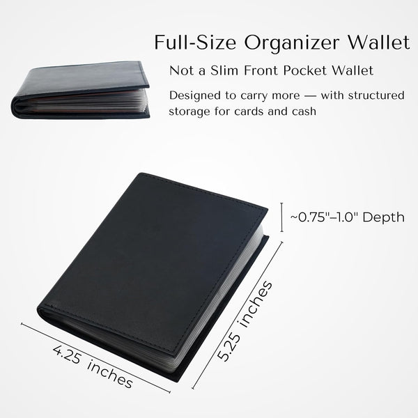 Men's Hipster Wallet, Up to 24 Cards, Leather Bifold Organizer, Black | 12 Built-In Card & Photo Sleeves | Flip-Through Organization | 2 ID