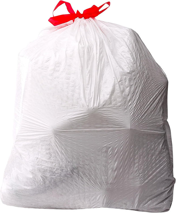 Amazon Basics 13 Gallon Tall Kitchen Drawstring Trash Bags, Flextra Strength, Tear Resistant, 10% Post Consumer Recycled, 90 Count, White