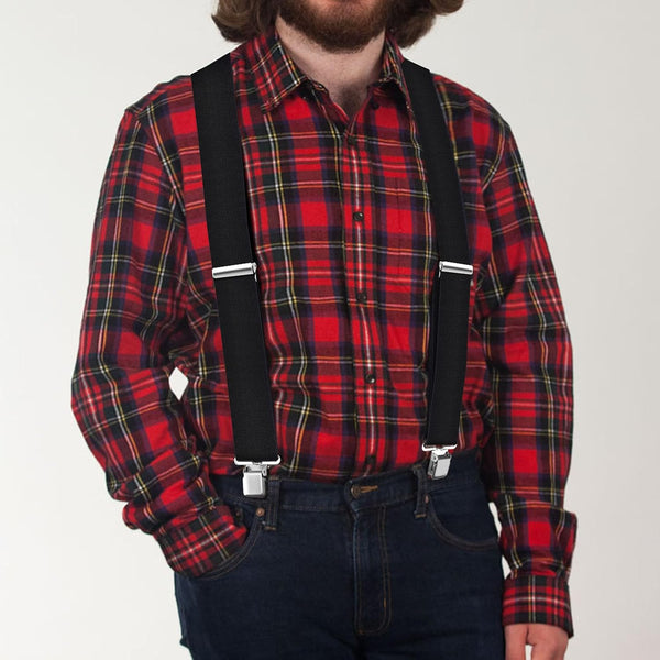 Ultrashang CLASSIC Mens Heavy-Duty Suspender: 2-Inch Wide, Sturdy Clips, X-Back, Adjustable Elastic Work Suspenders Black