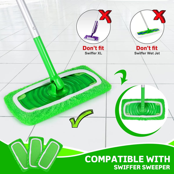 Reusable Microfiber Mop Pads Compatible with Swiffer Sweeper, 3 Pack Dry Sweeping Cloths & Wet Mopping Cloths, Washable Pads for Hardwood Floor
