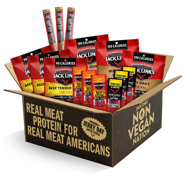 Jack Link's Beef Jerky Variety Pack Gift Basket - 15 Pack - Assorted Jerky, Steaks, and Meat Sticks - Ready to Eat Protein Snacks - Made with 100%