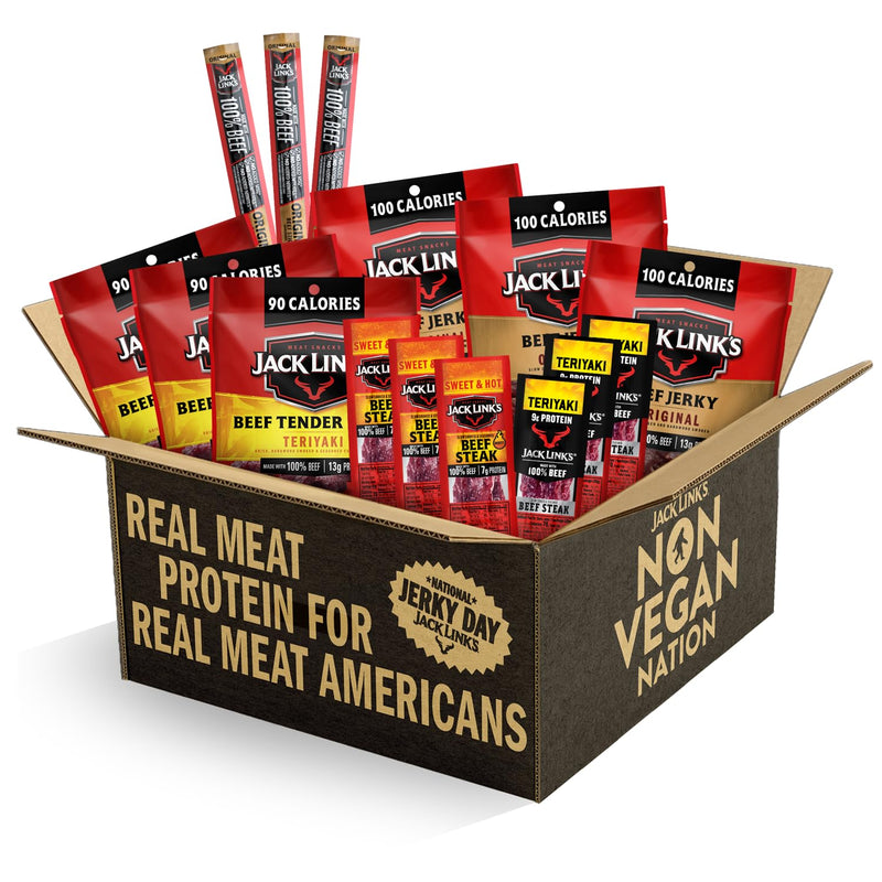 Jack Link's Beef Jerky Variety Pack Gift Basket - 15 Pack - Assorted Jerky, Steaks, and Meat Sticks - Ready to Eat Protein Snacks - Made with 100%
