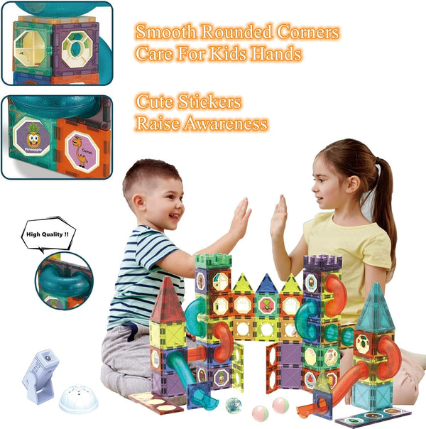BINZKBB Light Magnetic Tiles Building Blocks for Kids,3D Clear Educational STEM Building Toys,Magnetic Marble Run Blocks Toys for Kids Ages 3 4 5