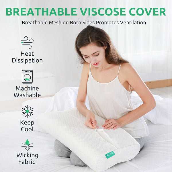 UTTU Cervical Pillow for Neck Strain Relief, Memory Foam Neck Pillow for Sleeping, Adjustable Orthopedic Sandwich Pillow, Contour Cooling for Side