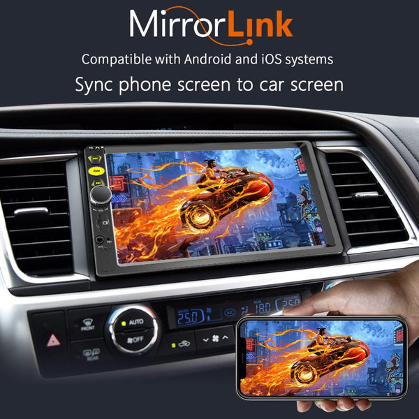 7 Double Din Touch Screen Car Radio with Apple Carplay,7 Inch Bluetooth Car Stereo with Backup Camera, FM Steering Wheel Controls,Mirror Link