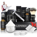 Shaving Kit for Men, Include Safety Razor, Sandalwood Cream, Aftershave, Pre Shave Oil, Shaving Brush and Bowl, Shaving Apron Bib -Unique Gifts