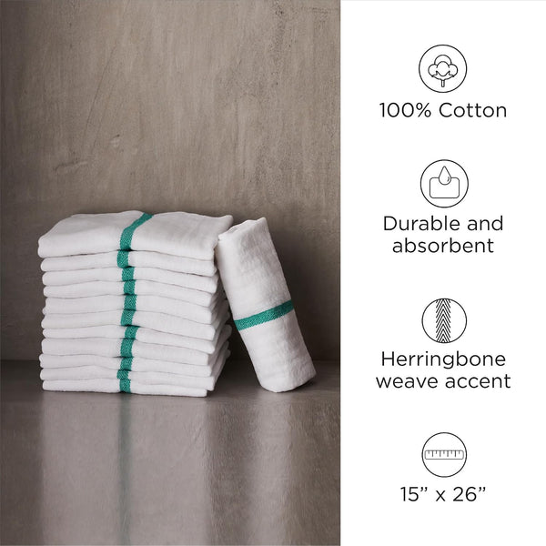 Diane 100% Cotton Barber Towels, 15"x26", Soft and Absorbent Multipurpose Towels for Salon, Spa, and Barber Shop Use, Machine Washable, White, 12