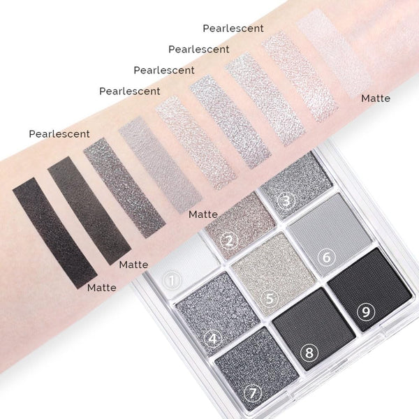 Evpct 9 Colors Black Smokey Grey Gray Silver Glitter Shimmer Eye Shadow Makeup Palette Pigmented Black Matte Metallic Eyeshadow Makeup Palette